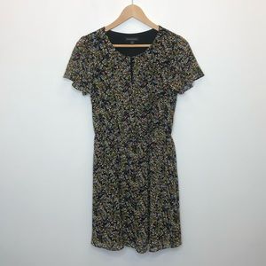 Banana Republic Black Floral Ruffled Sleeve Dress